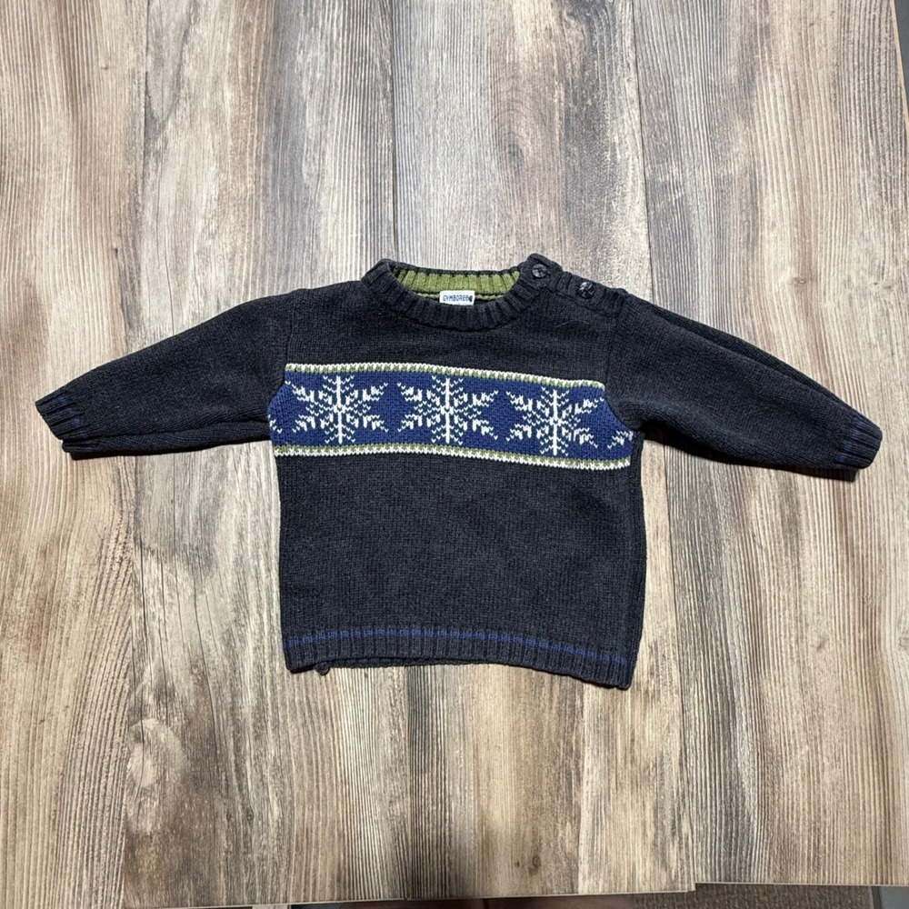 Vintage Gymboree Sweater Charcoal Snowflake Fair Isle Y2K Baby Retro Kids 3-6M